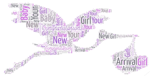 New Baby Girl Stork Carrying Baby Word Art