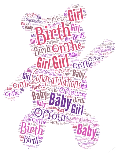 New Baby Girl Happy Teddy Word Art