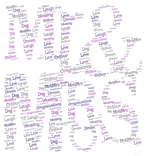 Mr & Mrs With Love Heart Wedding Word Art