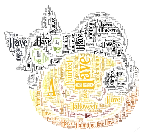Halloween Black Cat On Pumpkin Word Art