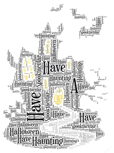 Halloween Haunted House With Flying Bats Word Art