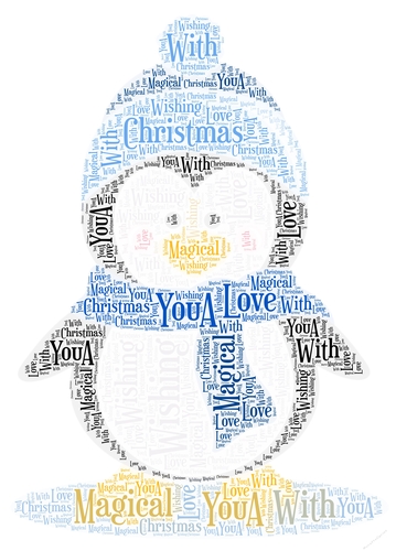 Christmas Cute Penguin In Hat and Scarf Word Art