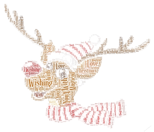 Christmas Cute Rudolph With Stripey Hat And Scarf Word Art