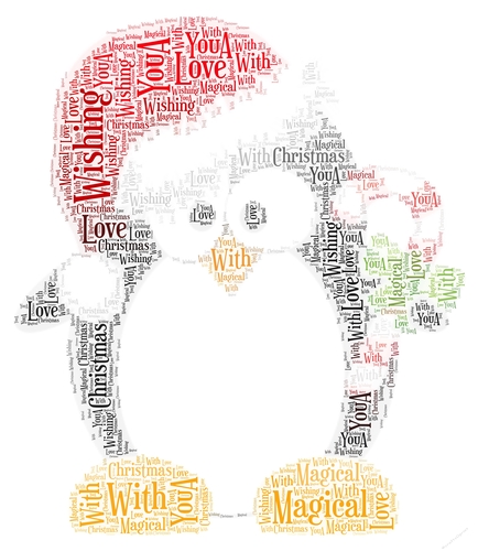 Christmas Cute Penguin With Candy Cane Word Art