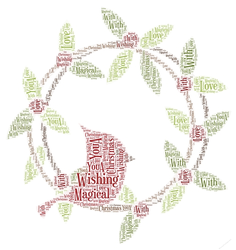 Christmas Bird On Ring Holly Wreath Word Art