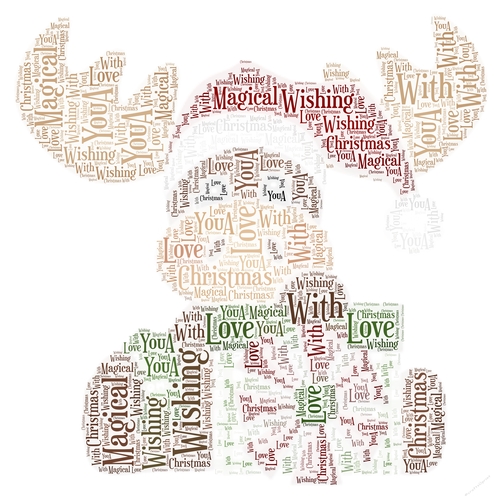 Christmas Cute Reindeer With Gift Word Art