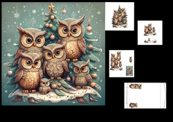 The owl Family 7 x 7 inch card making kit with envelope.