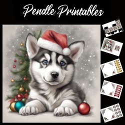 In The Christmas Spirit 7x7 card kit. Matching Box, Gift Bauble,Tag.