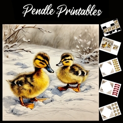 The Downey Ducks. Christmas Ducks Card. 7x7 card kit. Matching Box, Gift Bauble,Tag.