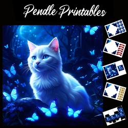 Beautiful Once In A Blue Moon Cat 7x7 Card Kit. Matching Box, Gift Bauble,Tag