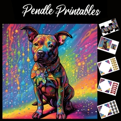Rainbow Splash Staffie 7x7 Card Kit. Matching Box, Gift Bauble,Tag