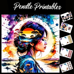 Splatter Art. Ladies Sunset 7x7 Card Kit. Matching Box, Gift Bauble,Tag
