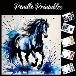 Splatter Art. The Blue Horse 7x7 Card Kit. Matching Box, Gift Bauble,Tag
