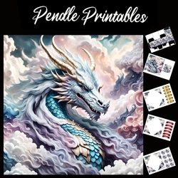 Golden Horned Dragon 7x7 Card Kit. Matching Box, Gift Bauble,Tag