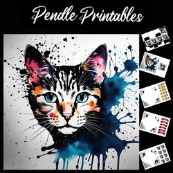 Splatter Art: The Cat 7x7 Card Kit. Matching Box, Gift Bauble,Tag