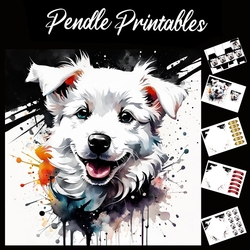 Splatter Art: The Puppy 7x7 Card Kit. Matching Box, Gift Bauble,Tag