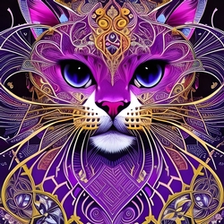 Purple Tribal Cat 7x7 Card Kit. Matching Box, Gift Bauble,Tag