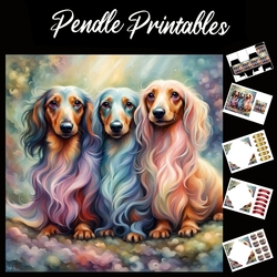 The Three Cute Dachshunds 7x7 Card Kit. Matching Box, Gift Bauble,Tag