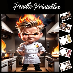 Angry Chef Gordon Ramsay 7x7 Card Kit. Matching Box, Gift Bauble,Tag