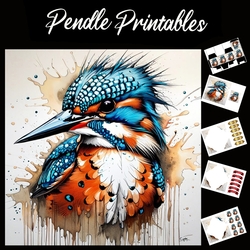 Splatter Art: The Kingfisher 7x7 Card Kit. Matching Box, Gift Bauble,Tag