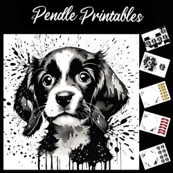 Splatter Art: Puppy Portrait 7x7 Card Kit. Matching Box, Gift Bauble,Tag