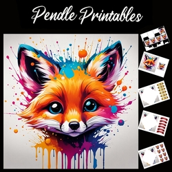 Splatter Art: Cutest Fox 7x7 Card Kit. Matching Box, Gift Bauble,Tag