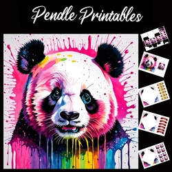 Splatter Art: Painted Panda 7x7 Card Kit. Matching Box, Gift Bauble,Tag