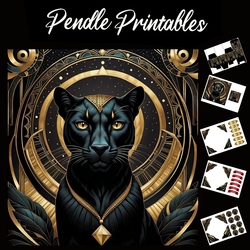 Art Deco Black Panther 7x7 Card Kit. Matching Box, Gift Bauble,Tag