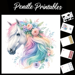 Beautiful Horses In Bloom 1 7x7 Card Kit. Matching Box, Gift Bauble,Tag