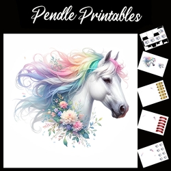 Beautiful Horses In Bloom 3 7x7 Card Kit. Matching Box, Gift Bauble,Tag
