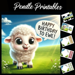 Happy birthday to ewe. 7x7 Card Kit. Matching Box, Gift Bauble, Tags