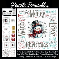 NEW* Word Art Border Card Merry Christmas With Love Snowman .9 Piece 7x7 Complete Kit