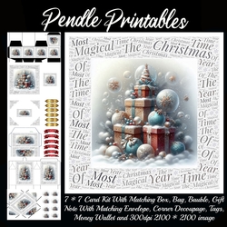 NEW* Word Art Border Card Magical Christmas Gifts. 9 Piece 7x7 Complete Kit
