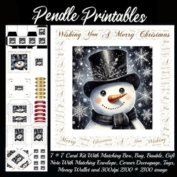Wishing You A Merry Christmas Snowman With & Without Border Cards. 9 Piece 7x7 Complete Card Kit. 