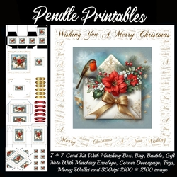 Wishing You A Merry Christmas Robin With Foliage Envelope 6. 9 Piece Card Kit.