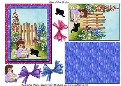 Little Girl and Her Pets by the Garden Gate