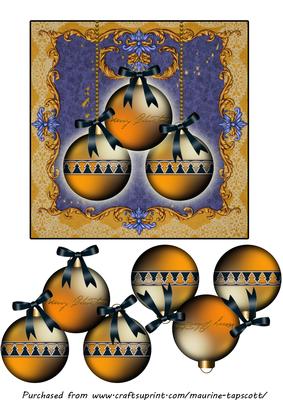 Gold and Blue Vintage Baubles 6x6