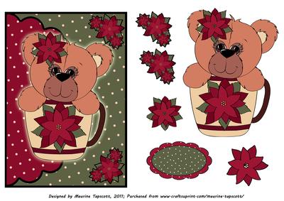 Christmas Teddy in a Cup 5x7