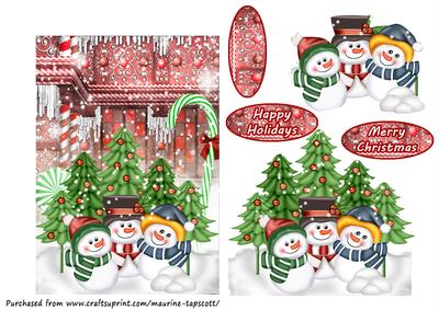 Trio of Snowmen in Candyland 5x7