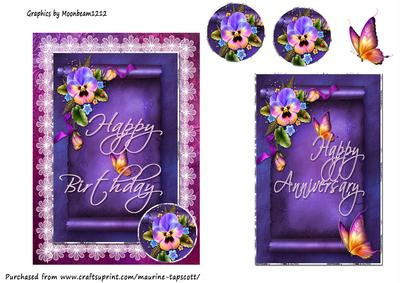 Fanciful Pansy W Butterfly 5x7