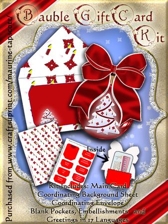 Bauble-shape Gift Card Kit - Red&white Steampunk
