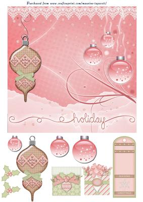 Square Pink Holiday Baubles Topper