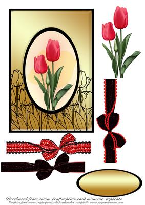 Red, Black and Gold Tulip Cameo 5x7