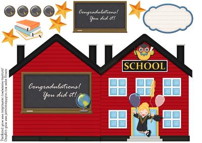 Schoolhouse-shaped Grad Card - Blonde Girl