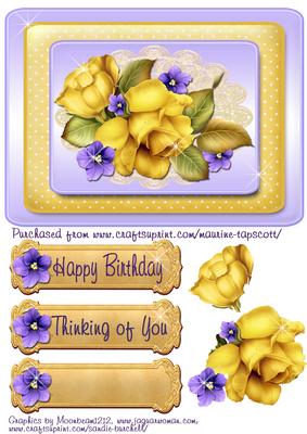 Yellow Roses and Violets W Layered Frames