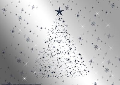 Landscape Blue Christmas Tree and Snowflakes