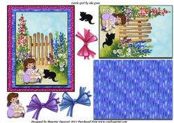 Little Girl and Her Pets by the Garden Gate