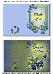 Set of Floral Steampunk Thank You Notelets