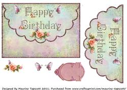 Glowing Roses Mock Envelope Happy Birthday