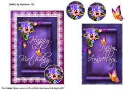 Fanciful Pansy W Butterfly 5x7